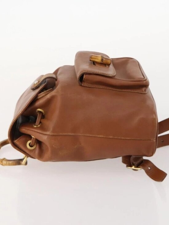 GUCCI Bamboo Backpack Leather Brown Gold Auth 169775 main image 10